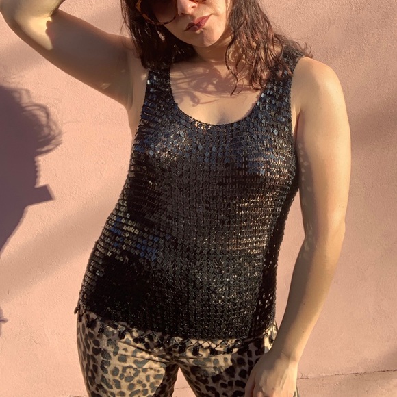 Vintage Black Beaded Sequin Sleeveless Top - Picture 6 of 6